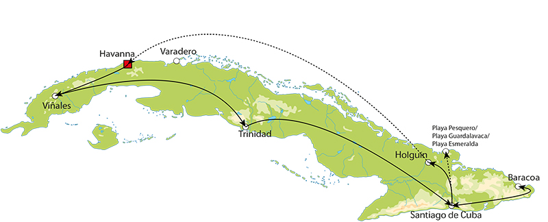 CU RUNDREISE Kuba mit dem Linienbus Map