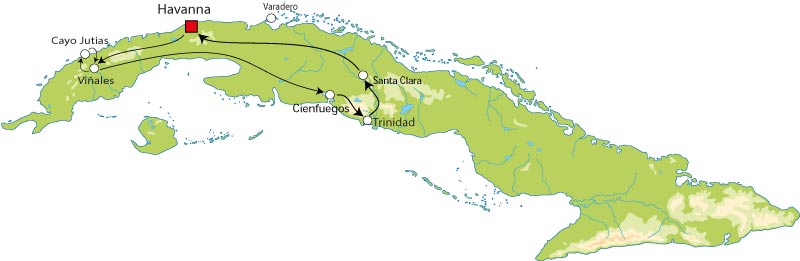 CU Rundreise Cuba Cross Over Map
