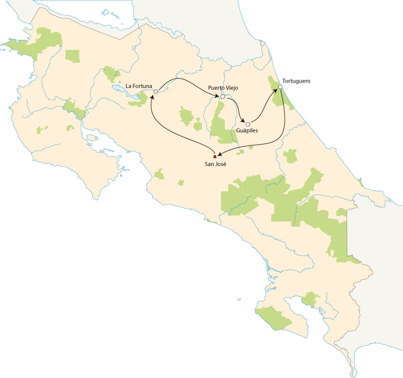 CR Map Rundreise Höhepunkte Costa Ricas 7 Tage